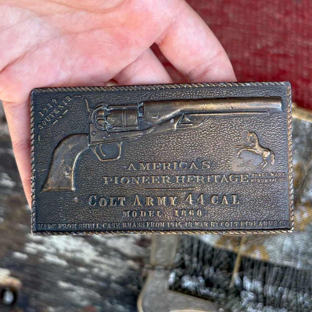 Vintage America’s Pioneer Heritage Colt Army Tiffany Brass Bronze Belt Buckle